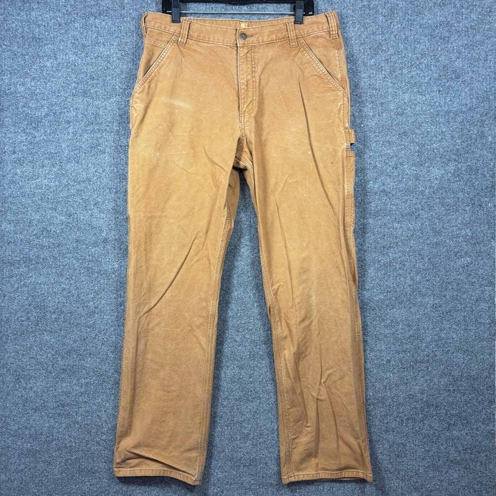 Carhartt 103279 211 Mens 36x34 (Fits 36x32) Relaxed Brown Canvas Carpenter Pants